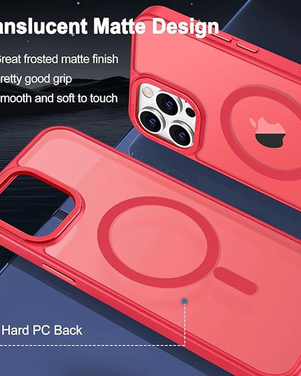 Hython Case for iPhone 15 Pro Case Magnetic Translucent Matte Phone Cases 6.1" [Compatible with MagSafe] Thin Slim Fit Shockproof Bumper Hard Protective Cover for Women Men Girls, Frosted Red