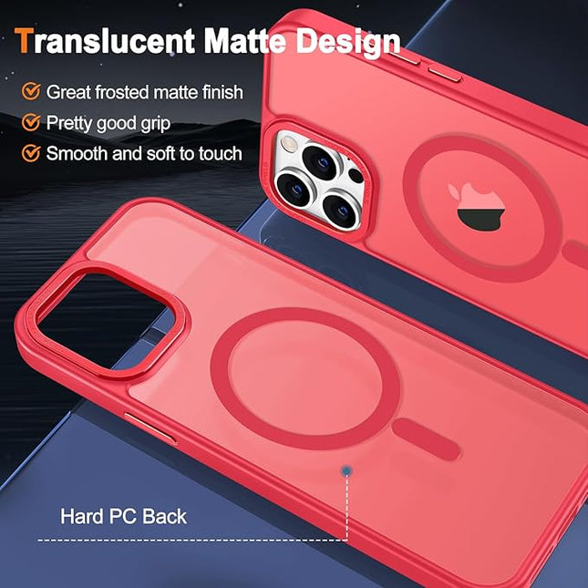 Hython Case for iPhone 15 Pro Case Magnetic Translucent Matte Phone Cases 6.1" [Compatible with MagSafe] Thin Slim Fit Shockproof Bumper Hard Protective Cover for Women Men Girls, Frosted Red