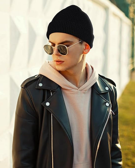 Geyoga 12 Pcs Trawler Beanie Hats for Men Fisherman Roll up Short Cuff Knit Beanie Bulk Winter Watch Cap for Men Women