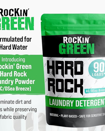 Rockin' Green Hard Rock Powder Laundry Detergent (90 Loads) - Natural Powdered Laundry Detergent, Sensitive Skin Laundry Powder (AC/DSea Breeze)