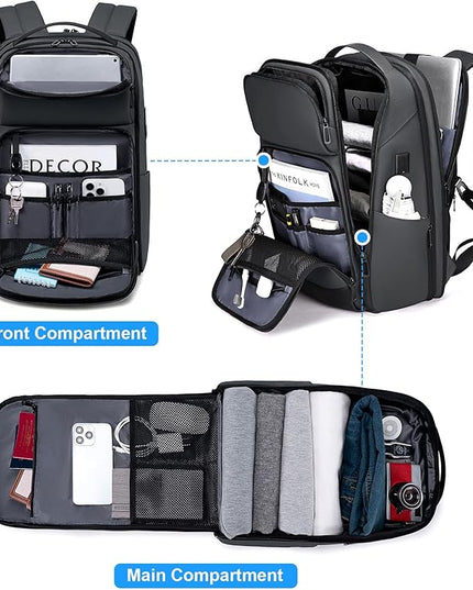 FENRUIEN 17 Inch Travel Backpack Gray, Expandable Water Resistant Computer Backpack with USB Port, Laptop Bag for Business/College/Work