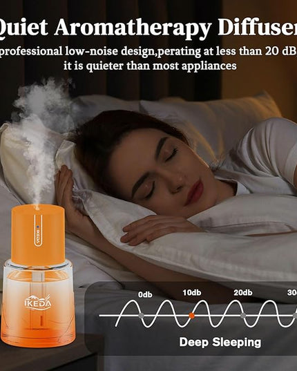 Ikeda Essential Oil Diffuser, 100ml Glass Car Essential Oil Diffuser,Portable Car Aroma Air Diffuser, 3 Timers & 300 mAH Battery Operated Mini Humidifier Diffuser, Auto Shut-Off, Orange
