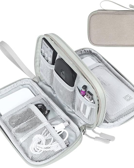 FYY Electronic Organizer, Travel Cable Organizer Bag Pouch Electronic Accessories Carry Case Portable Waterproof Double Layers Storage Bag for Cable, Charger, Phone, Earphone, Medium Size, Khaki