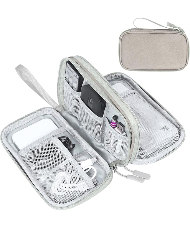 FYY Electronic Organizer, Travel Cable Organizer Bag Pouch Electronic Accessories Carry Case Portable Waterproof Double Layers Storage Bag for Cable, Charger, Phone, Earphone, Medium Size, Khaki