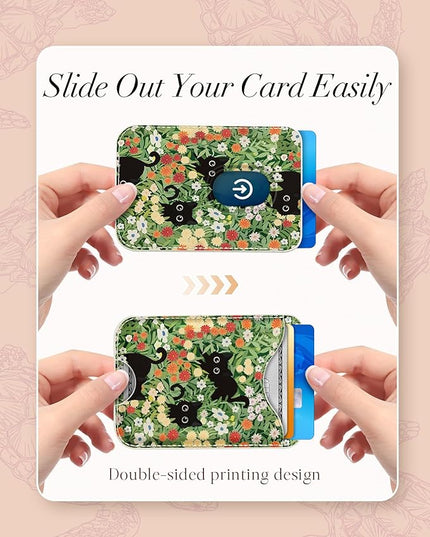 Shorogyt Compatible with Magsafe Wallet Magnetic Card Holder - Three Cats Phone Wallets for Women Teen Girls Cute for iPhone 1716/15/14/13/12 Series Slim for Apple Mag RFID Magnet, Fit 3 Cards