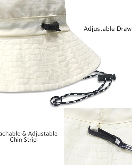 PFFY Quick Dry Waterproof Packable Bucket Hat for Women Men Outdoor Sun Hats with Detachable Chin Strap