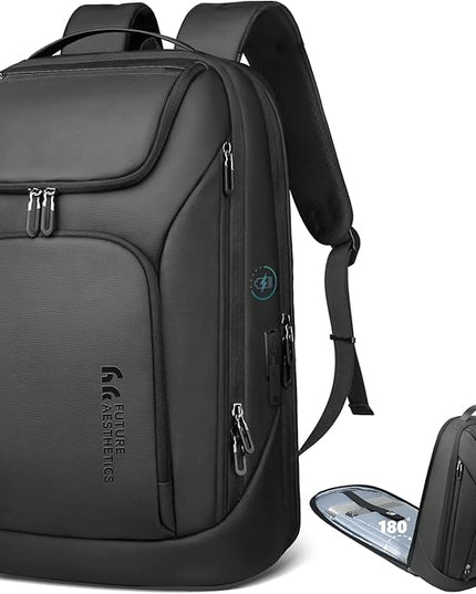 hk Business Smart Backpack for Men Anti-Theft for 17.3 Inch Laptop with USB Charging Port Water-Resistant Large Durable Compact 30L for Travel College Work-Deep Black