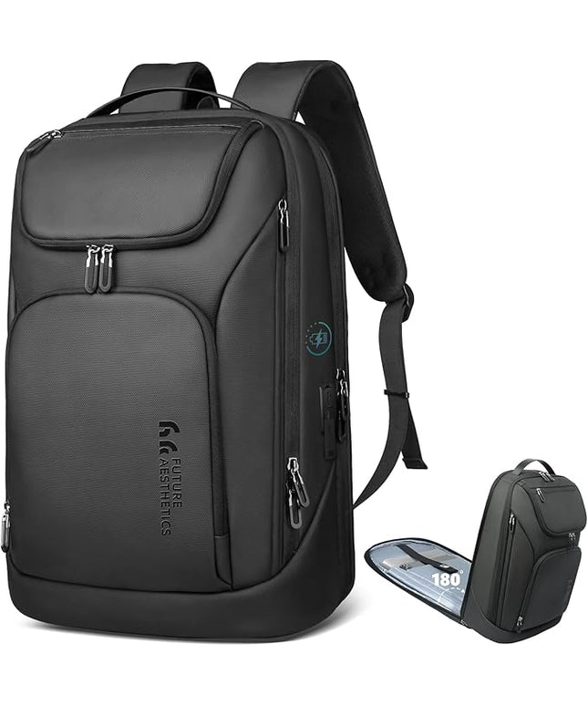 hk Business Smart Backpack for Men Anti-Theft for 17.3 Inch Laptop with USB Charging Port Water-Resistant Large Durable Compact 30L for Travel College Work-Deep Black