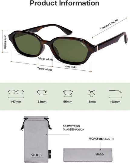 SOJOS Retro Rectangle Polarized Sunglasses for Women Men Trendy Hexagon Narrow Chic Y2K Sunnies SJ2629