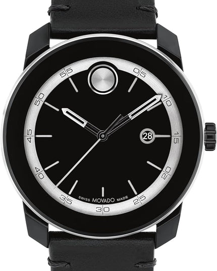 Movado Bold TR90 Ultra Modern Watch for Men and Women - Swiss Quartz 3H Movement, Leather Strap - Water Resistant 3ATM/30 Meters - Sporty Style Wristwatch for Everyone - 42mm