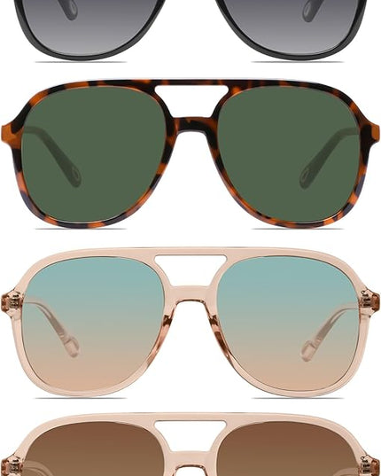 YDAOWKN Retro Square Aviator Sunglasses for Womens Mens Vintage 70s Double Bridge Sun Glasses