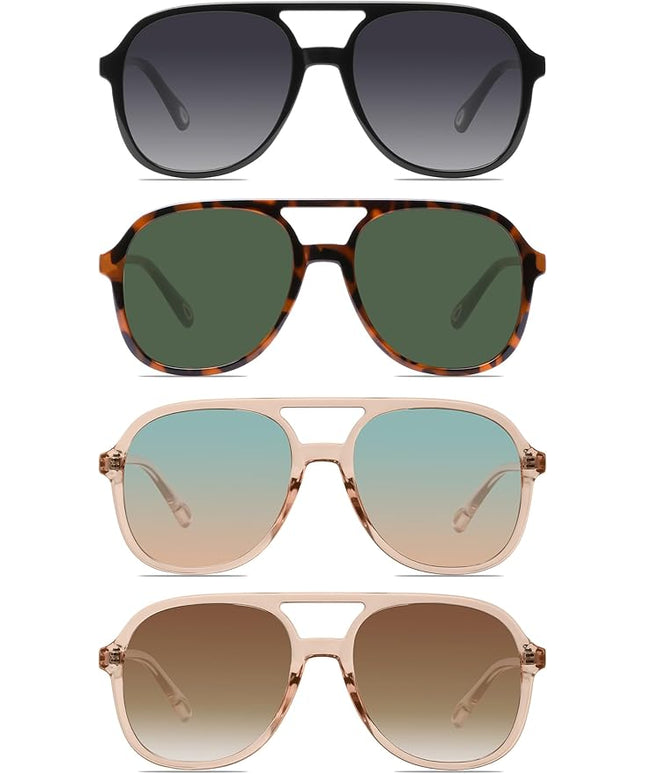 YDAOWKN Retro Square Aviator Sunglasses for Womens Mens Vintage 70s Double Bridge Sun Glasses