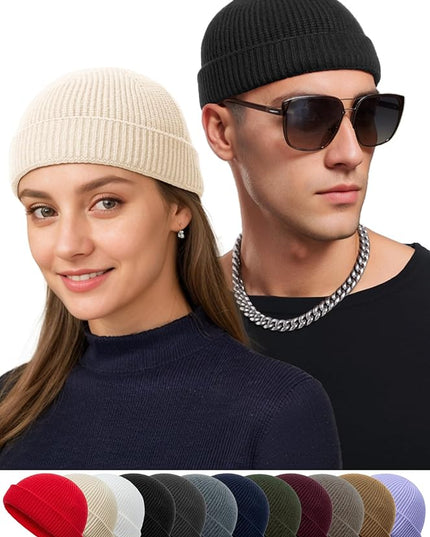 vidsel Thin Wool Fisherman Beanie Hat for Men Women Fall Winter,Short Knit Cuffed Fashion Trawler Skull Cap,Watch Cap