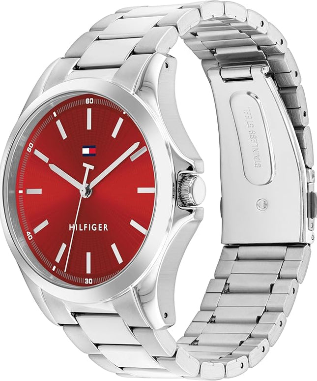 Tommy Hilfiger Men's 3H Quartz Watch, Stainless Steel Bracelet, Water Resistant 3 ATM, Modern and Stylish Timepiece, Gift for Him, 42mm