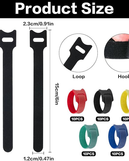50 Pcs Reusable Cable Ties for Cords, 6 Inches Hook and Loop Adjustable Cord Straps, Reusable Zip Ties, Wire Organizers for Cords Electrical Cord Management Office Home Computer PC Cable Management