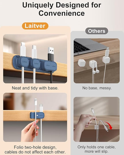 6 Pack Magnetic Cable Clips [1s Open/Lock], Laitver Cord Organizer Holder Strong Adhesive Desk Cable Management- Organize Charging Cords Neatly for Home, Office, Car,Desk, Nightstand-Porcelain Blue