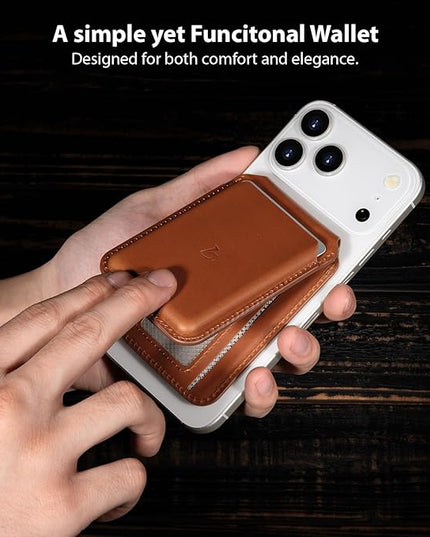 Belemay Strong Magnetic Wallet for MagSafe with Adjustable Stand, Full-Grain Leather Card Holder, Up to 5 Cards, RFID Blocking, Slim for iPhone 17/16/15/14/13/12 Series Men & Women - Saddle Brown