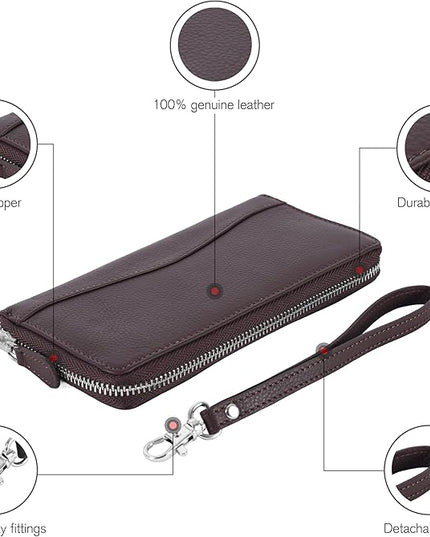 Oak Leathers Ladies Wallet for Women - RFID Womens Wallet Clutch with 8 Credit Card Holder, Coin Pocket, Gift for Women’s Brown Purse