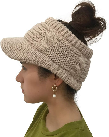 XYIYI Beanie Tail Winter Warm Knit Messy High Bun Ponytail Hats Visor Beanie Cap