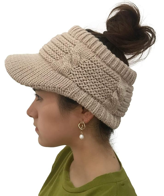 XYIYI Beanie Tail Winter Warm Knit Messy High Bun Ponytail Hats Visor Beanie Cap