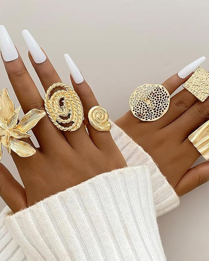 KISS WIFE Goldenen Silvery Black Kunckle Rings Set for Women, Dainty Simple Trendy Cute Stackable Finger Rings Pack, Perfect for Stacking Layering on Thumb and Knuckle, Mixed Size, Jewelry Gift