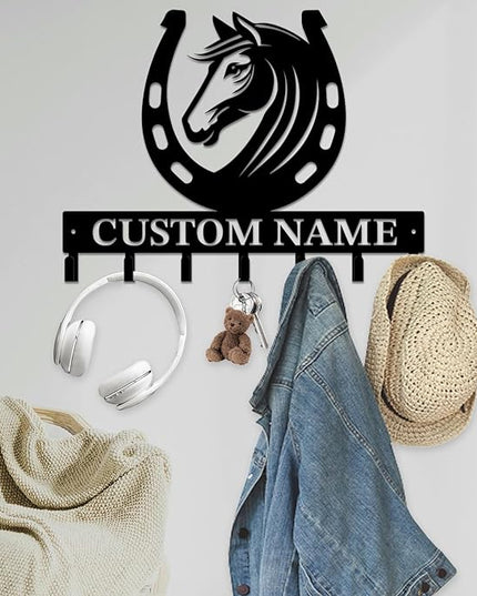 peanut case Personalized Farm Horse Keys Hooks,Custom Name Metal Cowboy Horse Art Keys Hooks,Metal Horse Lover Wall Home Storage Decorative Keys Hooks,Key Holder Hooks for Wall (Style G)