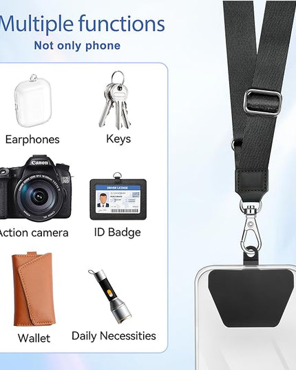 Doormoon Phone Lanyard, Adjustable Neck Strap with 4 TPU Patch for Phone Case Keys ID Badges Universal Cell Phone Lanyard Compatible with iPhone, Samsung, Most Smartphones, 2 Pack, Black Black