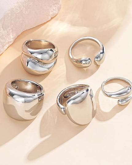 ÌF ME 10 PCS Gold Rings Set for Women Non Tarnish, 18K Gold Plated Chunky Stackable Rings, Statement Stacking Womens Ring Pack