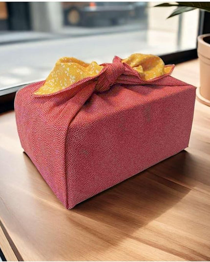 Furoshiki Japanese Wrapping Cloth Eco Gift Wrap Paper Reversible Cherry blossoms Eco-bag Christmas birthday Bento Lunch Box Wine Bottle Box Kimono Cover (Red and Yellow, 27.6 x 27.6 inches)