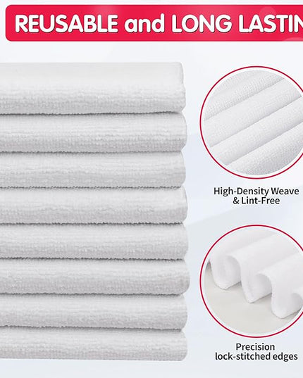 FIXSMITH White Microfiber Cleaning Cloth -Pack of 8, Highly Absorbent Cleaning Rags, 16"X12" All Purpose Cleaning Towels for Housekeeping, Kitchen, Car, Lint Free and Reusable Microfiber Towels