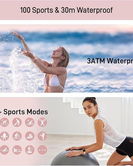 Tensky Smart Watch for Women Android & iPhone, Alexa Built-in, 1.8" Touch Screen Fitness Tracker with Answer/Make Calls, 3ATM Waterproof Heart Rate/Sleep/SpO2 Monitor, Pedometer, 100+ Sport Modes