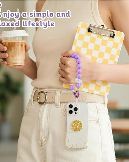 2 Pcs Phone Charm Wrist Strap with Tether Tab, Double Anti Lost Cute Beaded Wrist Lanyard, Detachable Transparent Phone Charms for Bag, Key Chains, Camera Decor
