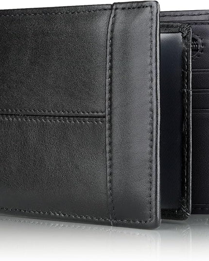 Swallowmall Leather Wallet for Mens Genuine Leather RFID Blocking Bifold Wallets with 1 ID Window 15 Card Slots