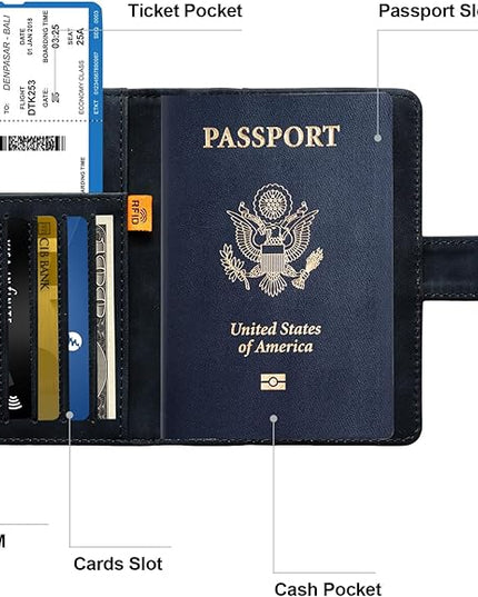 Passport Holder for Travel Women and Men RFID Passport Holder with Card Slots Holder Passport Case Passport cover Passport Wallet Travel Essentials and Accessories (Buckle, Black)
