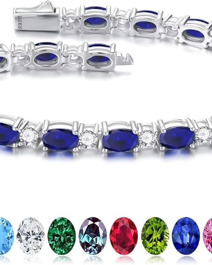 Iefil Tennis Bracelets for Women - 925 Sterling Silver Birthstone Bracelet, Anniversary Birthday Gifts for Women, Jewelry Gifts for Woman Her, 6.5"-7"