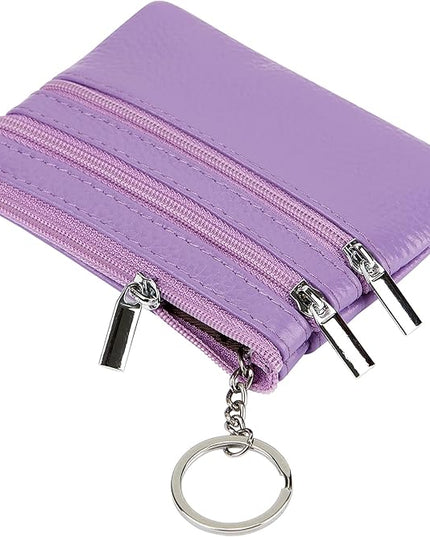 Women's Genuine Leather Coin Purse Mini Pouch Change Wallet with Keychain