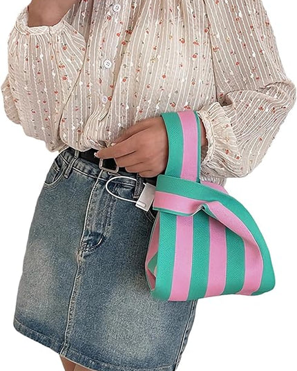 Women's Wrist Knot Tote Bag Small Crochet Wristlet Handbag Aesthetic Cute Knit Purse (Very Small Size)
