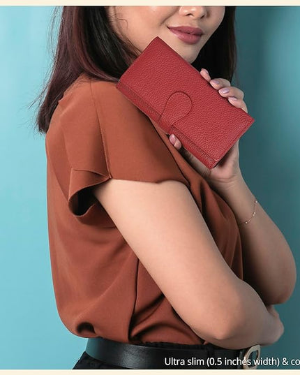 Real Leather Women Wallet Leather with RFID Blocking -Trifold Card Holder Designer Ladies Clutch with ID Window Wallets