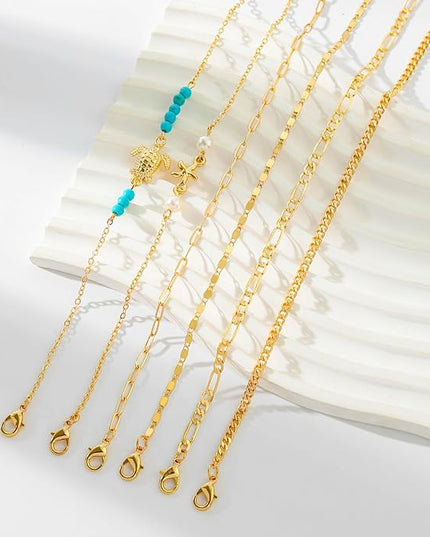 Starain 12Pcs Summer Beach Anklets for Women Waterproof Gold Silver Chain Ankle Bracelets Cute Women's Foot Anklet Set 7.9-10.5 inch Adjustable