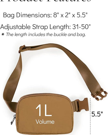 YOSHUYUKI Cross Body Fanny Packs for Women Men Fashion Waist Bag Pouch Nylon Small Travel Crossbody Bags Mini Purse Everywhere Belt Bag Bum Bag with Adjustable Strap for Workout Running Hiking Caramel