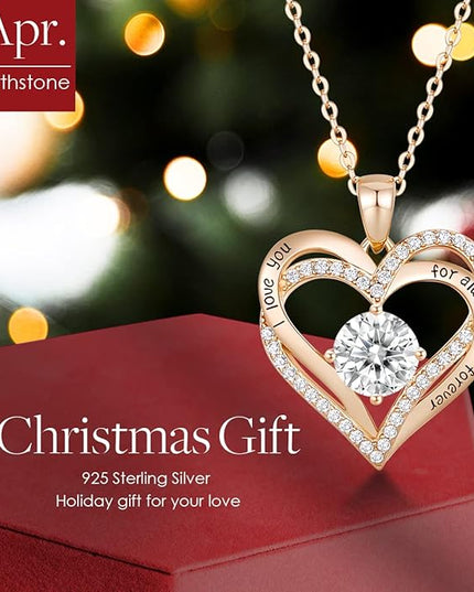 CDE Forever Love Heart Necklaces for Women, Wedding Anniversary, Birthday Mothers Day Christmas Day Gifts for Mom, Mother, Wife, friend, S925 Silver Jewelry with Birthstone Pendant