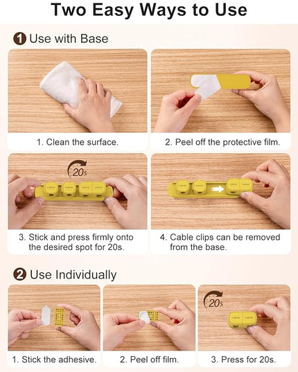 6 Pack Magnetic Cable Clips [1s Open/Lock], Laitver Cord Organizer Holder Strong Adhesive Desk Cable Management- Organize Charging Cords Neatly for Home, Office, Car,Desk, Nightstand-Yellow