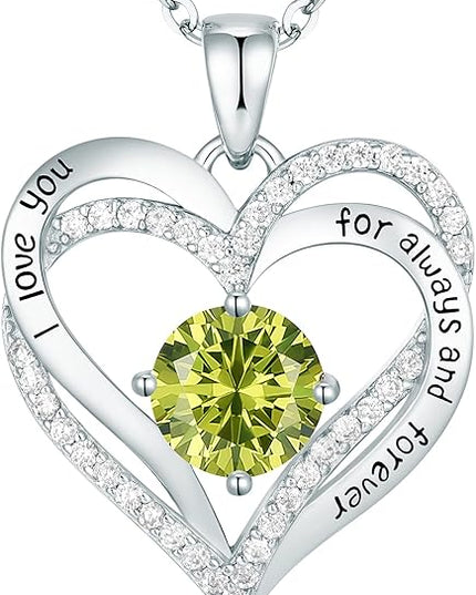 CDE Forever Love Heart Necklaces for Women, Wedding Anniversary, Birthday Mothers Day Christmas Day Gifts for Mom, Mother, Wife, friend, S925 Silver Jewelry with Birthstone Pendant