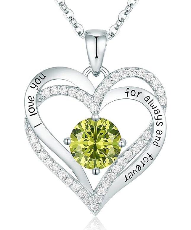 CDE Forever Love Heart Necklaces for Women, Wedding Anniversary, Birthday Mothers Day Christmas Day Gifts for Mom, Mother, Wife, friend, S925 Silver Jewelry with Birthstone Pendant