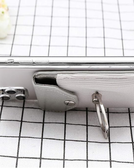 Cell Phone Card Holder RFID Ring Stand Stick on Wallet Card Holder for Back of Phone for iPhone Android and All Smartphones Adhesive Credit Card Holder for Cell Phone-Polyester Grey