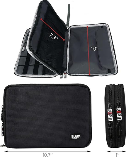 BUBM Double Layer Electronics Organizer/Travel Gadget Bag For Cables,Memory Cards,Flash Hard Drive and More,Fit For iPad Or Tablet(Up To 9.7")--Large, Black