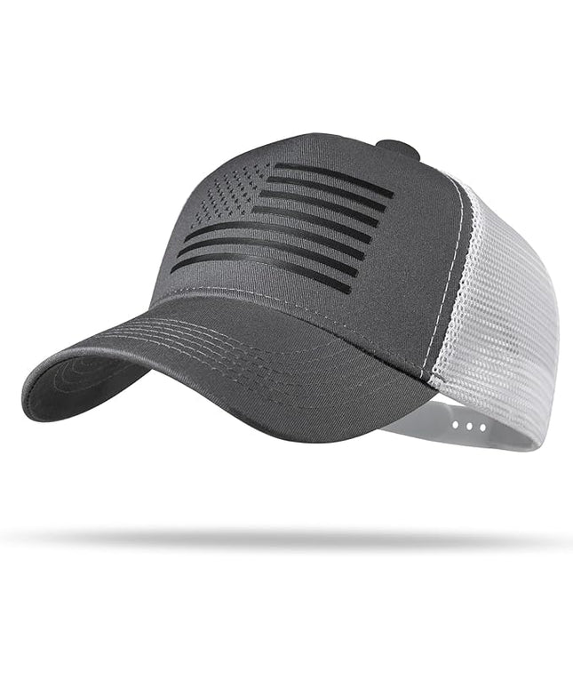 American Flag Trucker Hat - Snapback Hat, Baseball Cap for Men Women - Breathable Mesh Side, Adjustable Fit - for Casual Wear