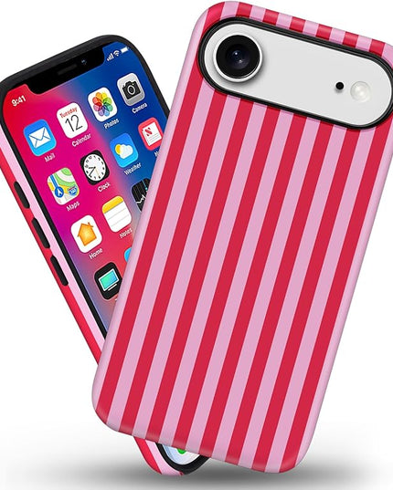 Magnetic for iPhone 17 Air Case Cute Stripes Phone Case, Shockproof Slim TPU and Hard PC Protective Phone Cover Compatible with MagSafe Designed for Women Girls, Pink and White