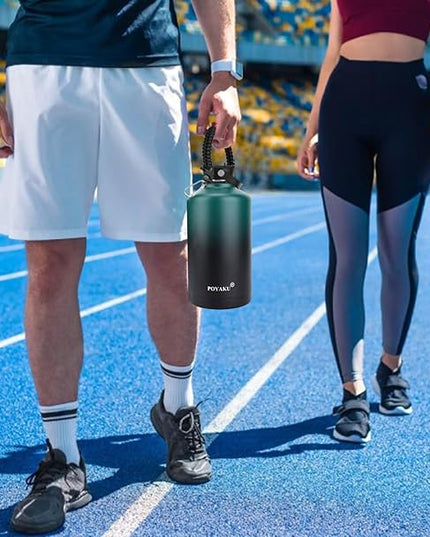 Water Bottle Insulated 32oz 40oz 64oz 128oz Straw Lid Spout Lid & 3 Lids, Leak Proof, Vacuum Insulated,Stainless Steel Water Bottle Wide Mouth for Sports, Gym or Office