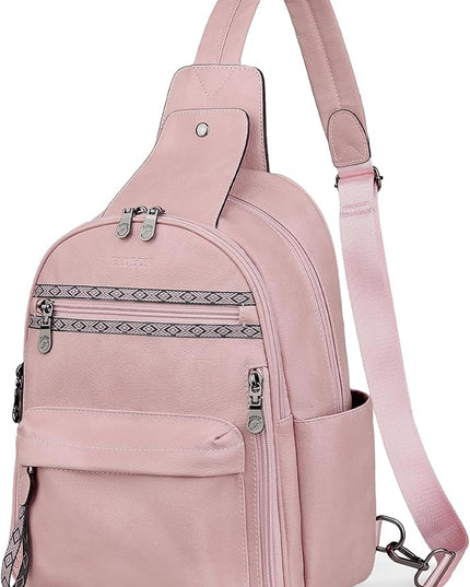 FADEON Large Sling Bag for Women, Leather Crossbody Purse Designer Anti Theft Sling Backpack, RFID Fanny Packs for Travel